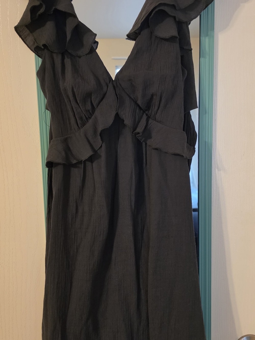 Dark Green Ruffled V-Neck Women’s Dress